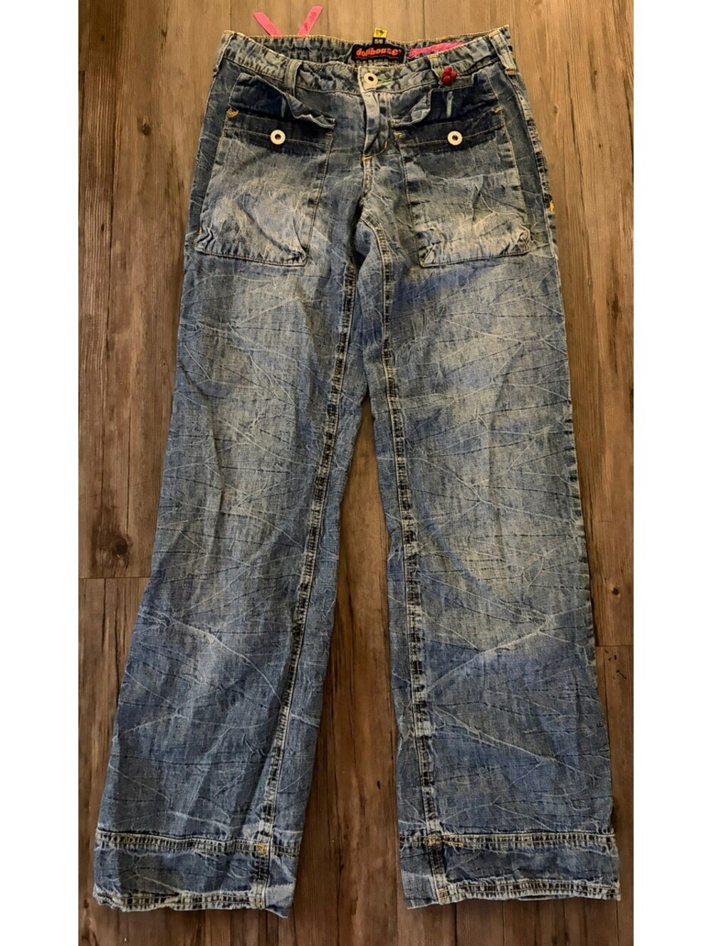 VTG Dollhouse Acid Wash Utility Straight Jeans Sz 28 Y2K